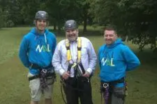 Dave Hodgson with Bodyflight Instructors Chris Durrant and Dave Danskin after doing 'The Swoop'