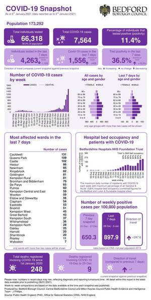 Bedford Borough coronavirus snapshot published 7 January 2021