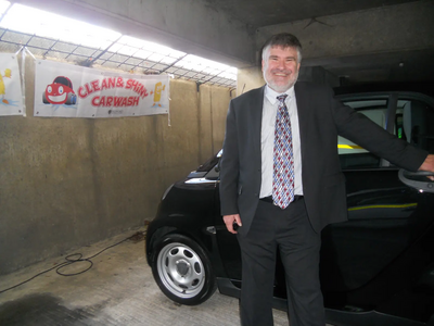 Dave Hodgson with his car after a dry 'Clean and Shiny' Car Wash by Day Centre Users