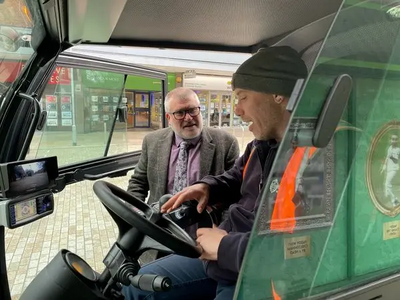 Mayor Dave Hodgson with the pavement washer