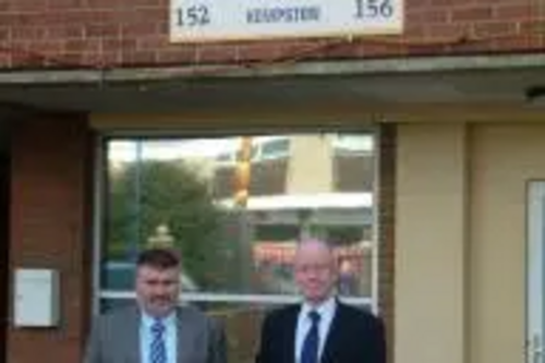 Cllr Dave Hodgson and Parish Councillor Mark Fitzpatrick outside the Guru Gobind Singh Gurdwara in Kempston