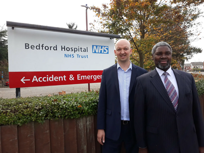 Cllr Dean Crofts and Cllr Patrick Solomon at Bedford Hospital