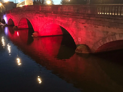 Bedford Town Bridge Lit Up in Red for World AIDS Day