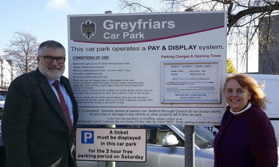 Mayor Dave Hodgson and Linda Jack at Riverside Car Park