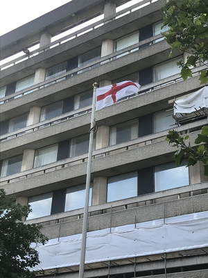 England flag flying at Borough Hall ahead of the England - Denmark Euros 2021 semi-final