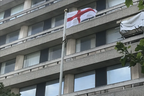 England flag flying at Borough Hall ahead of the England - Denmark Euros 2021 semi-final