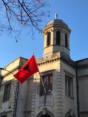 Albania Flag flying at the Old Town Hall