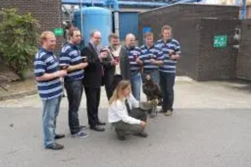 Dave Hodgson with Paul Wells, Bedford Blues and a live Eagle at the Relaunch of Eagle IPA