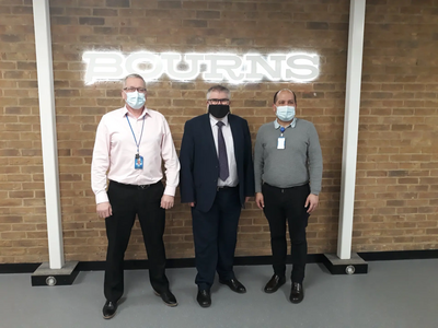 Mayor Dave Hodgson's visit to Bourns - left to right: Darryl Hunter (Operations Manager), Mayor Dave Hodgson, Daniel Picado (Semiconductors Director)