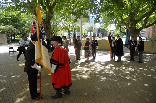 Mayor Dave Hodgson talks to Standard Bearers at Armed Forces Day 2011 Ceremony