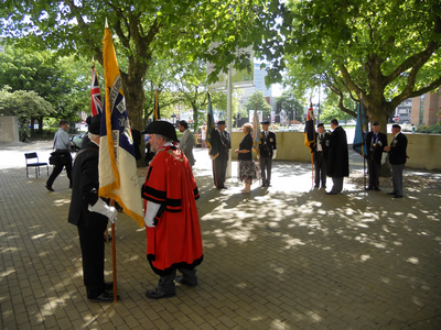 Mayor Dave Hodgson talks to Standard Bearers at Armed Forces Day 2011 Ceremony