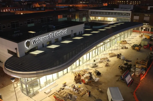 Bedford's brand new bus station at night, pre-opening