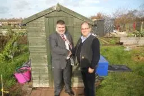 Dave Hodgson and Mile Road Allotments and Leisure Gardeners Association Chair Jake Sale