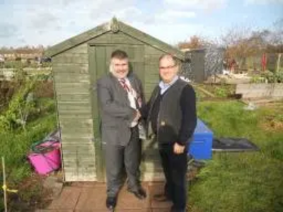 Dave Hodgson and Mile Road Allotments and Leisure Gardeners Association Chair Jake Sale