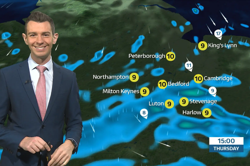 ITV Weather Map with Bedford showing