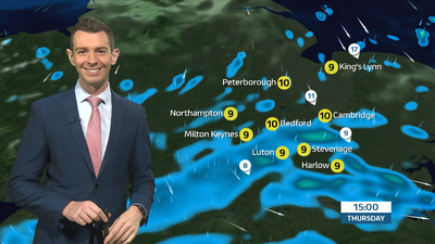 ITV Weather Map with Bedford showing