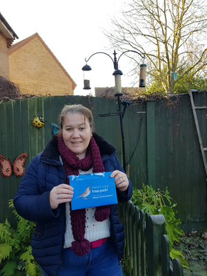 Cllr Sarah Gallagher with the Big Garden Birdwatch Pack