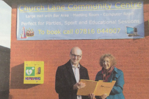 Cllrs Michael Headley and Rosemary Bootiman at Church Lane Community Centre