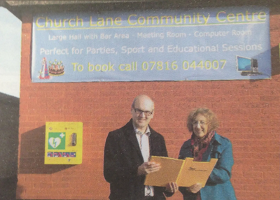 Cllrs Michael Headley and Rosemary Bootiman at Church Lane Community Centre