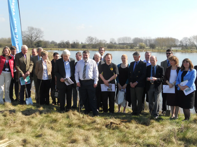 Dave Hodgson with the other attendees at the formal start of landscaping for the Bedford Rowing and Watersports Lake
