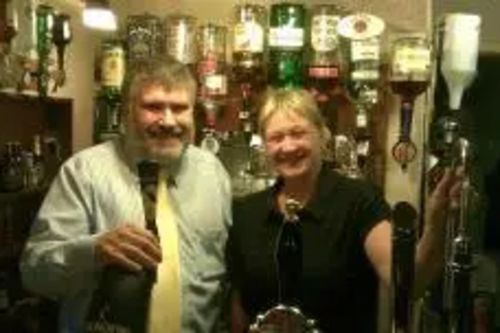 Dave Hodgson with Lorraine, Landlady of the Bell in Cotton End