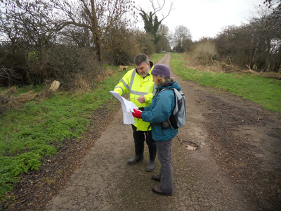 Dave Hodgson looks at map of trees on Western Bypass route with Christine Marsh of Hankinson Duckett Associates