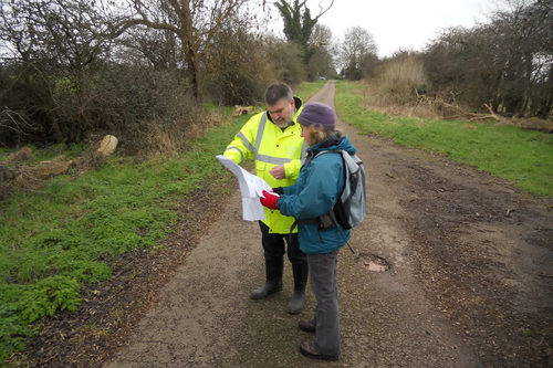 Dave Hodgson looks at map of trees on Western Bypass route with Christine Marsh of Hankinson Duckett Associates