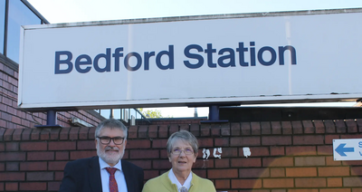 Mayor Dave Hodgson and Cllr Wendy Rider at Bedford Midland railway station