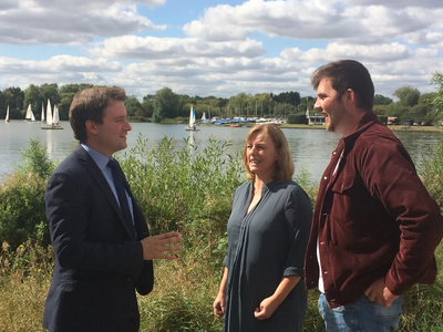 Henry Vann with Councillors Hilde Hendrickx and Jake Sampson at Priory Country Park