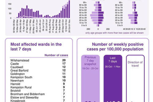 Bedford Borough coronavirus figures infographic published 5 November 2020