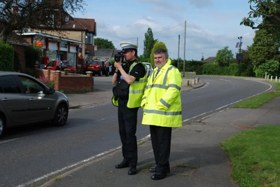 Mayor Dave Hodgson looks on as speed checks take place at the Renhold HGV and speeding enforcement joint action operation