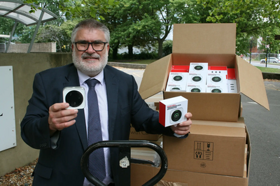 Mayor Dave Hodgson with CO2 Monitors