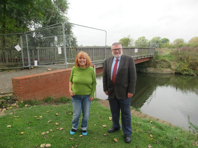 Mayor Dave Hodgson and Linda Jack at Kempston Mill Bridge