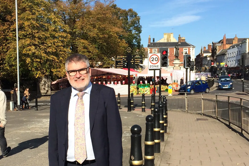 Mayor Dave Hodgson on the Bank Site in Bedford town centre, opposite St Paul's Square