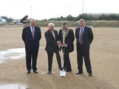 Dave Hodgson turning the sod with representatives of Lantmannen Unibake Ltd at Cambridge Road site