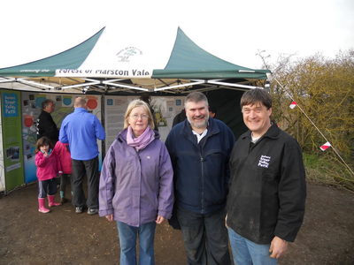 Dave Hodgson with Kingsbrook Councillor Anita Gerard and Forest of Marston Vale Trust Chief Executive Tony Talbot at the Bedford River Valley Park Tree Planting Event