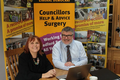 Mayor Dave Hodgson with Liberal Democrat candidate for Bedfordshire Police and Crime Commissioner Linda Jack