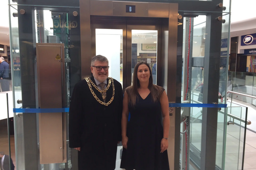 Mayor Dave Hodgson with Centre Manager Sam Laycock at the Official Opening of the refurbished Harpur Centre