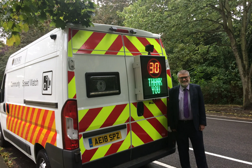 Mayor Dave Hodgson with Bedford Borough Council's Community Speedwatch Vehicle