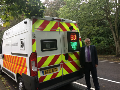 Mayor Dave Hodgson with Bedford Borough Council's Community Speedwatch Vehicle