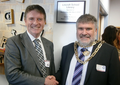 Dave Hodgson with Lincroft School Head Teacher Michael Lavelle at the opening of the school's new library