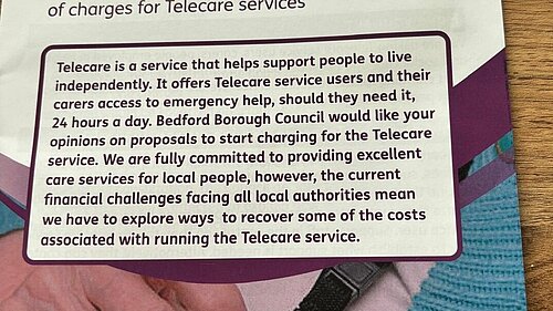 Front page of consultation document on Telecare charges