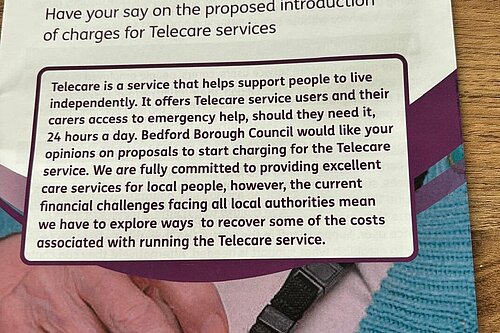 Front page of consultation document on Telecare charges