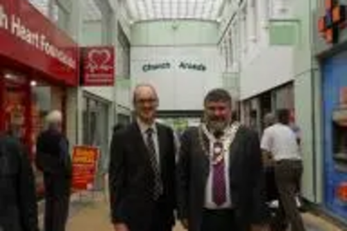 Mayor Dave Hodgson and Cllr Michael Headley in the newly renovated Church Arcade