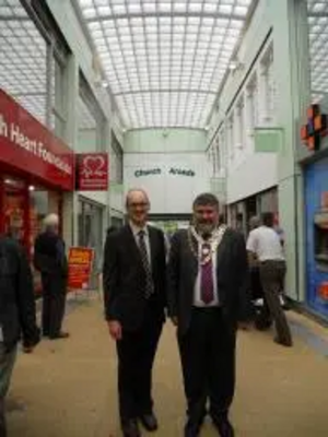 Mayor Dave Hodgson and Cllr Michael Headley in the newly renovated Church Arcade