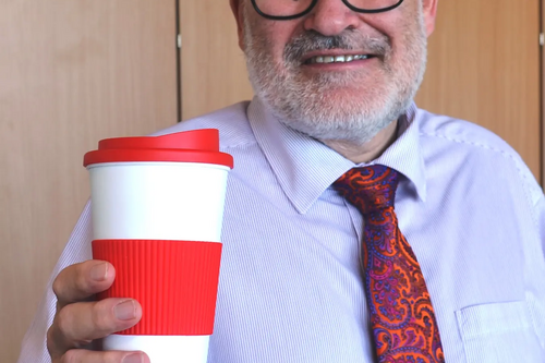 Mayor Dave Hodgson with a Reusable Cup