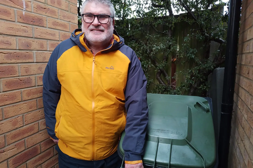 Mayor Dave with a Green Waste bin