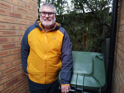 Mayor Dave with a Green Waste bin