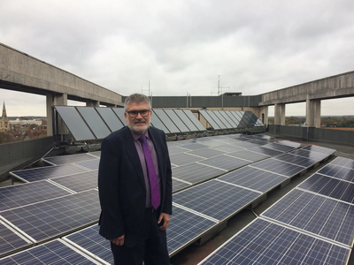 Mayor Dave Hodgson with the Solar Panels on Borough Hall