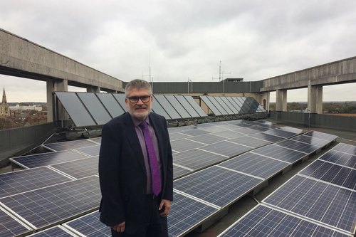 Mayor Dave Hodgson with the Solar Panels on Borough Hall